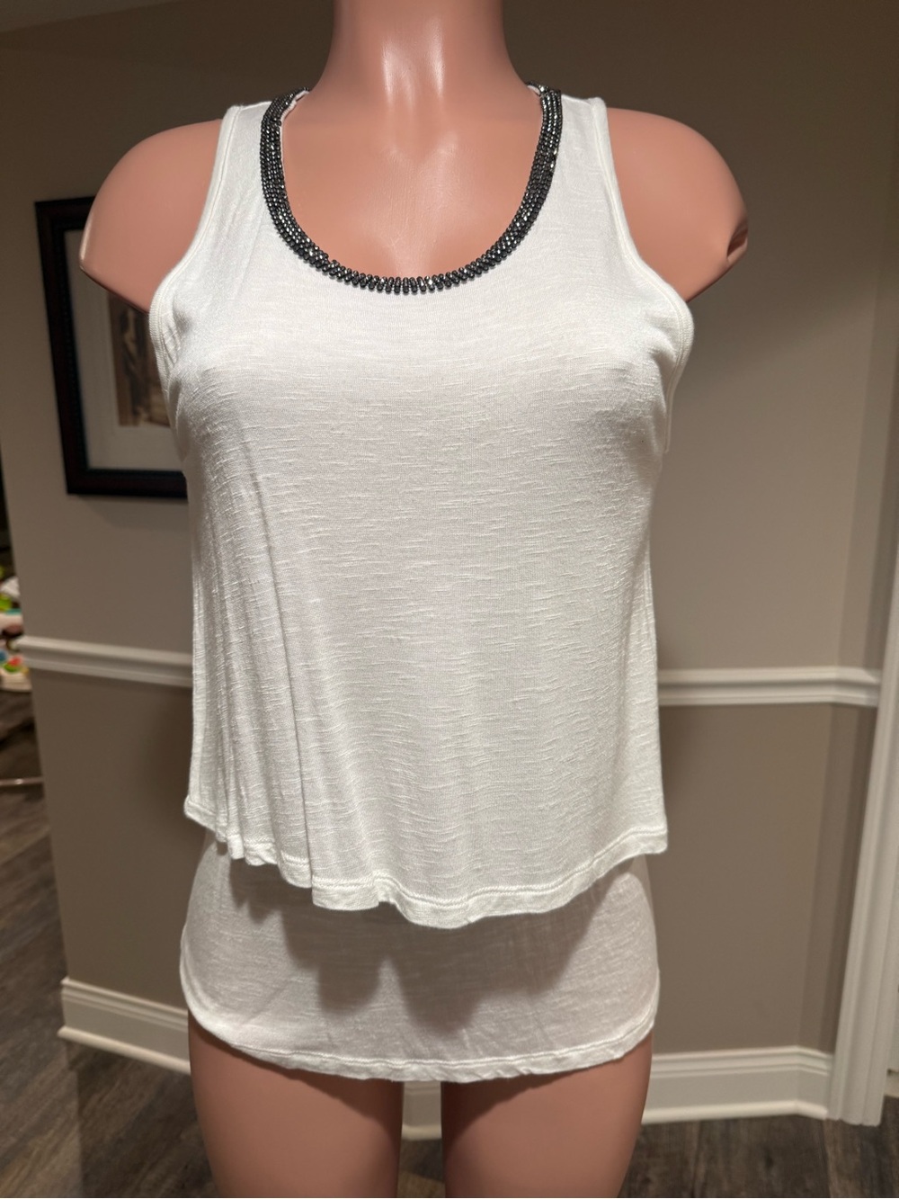 Lila Rose White Tank Top with Beaded Neckline